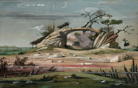Eugene Berman (Rus. 1899-1972), Landscape with Arch, 1939, Gouache on paper, framed under glass
