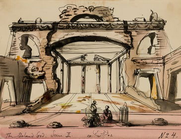 Eugene Berman (Rus. 1899-1972), Set Design for The Island God, 1942, Gouache on paper, framed under