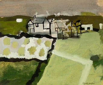 Keith Vaughan (Br. 1912-1977), "Farm Acres, Isle of Whitborn" 1953, Gouache on paper, framed under