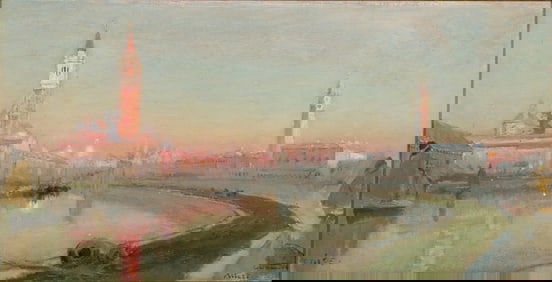 Albert Goodwin (Br. 1845-1932), "Venice", Oil on panel, framed