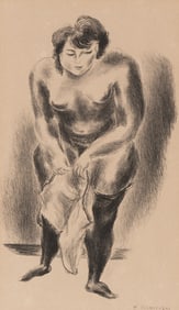 Yasuo Kuniyoshi (Jap./Am. 1889-1953), Girl Putting on Chemise, 1928, Lithograph, framed under glass