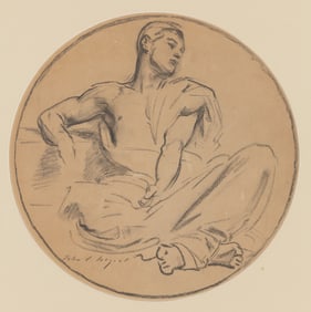 John Singer Sargent (Am. 1856-1925), Seated Draped Figure, Lithograph, framed under glass