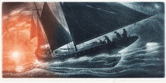 David Blackwood (Can. 1941-2022), "The Flora Nickerson Outward Bound for the Labrador" 2006, Etching