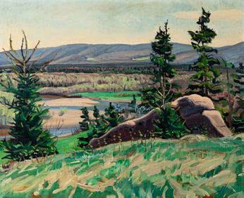 Chris Huntington (Am. b. 1938), "Above the Margaree" Dave Tomkins Rock, 1981, Oil on panel, framed