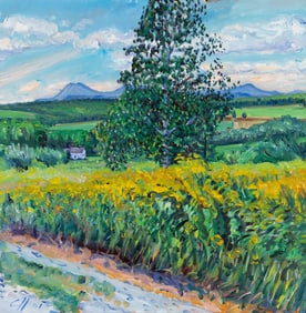 Chris Huntington (Am. b. 1938), "Golden Rod" 2001, Oil on canvas, framed