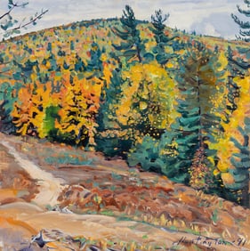 Chris Huntington (Am. b. 1938), "Wood Road - October" 1991, Oil on panel, framed