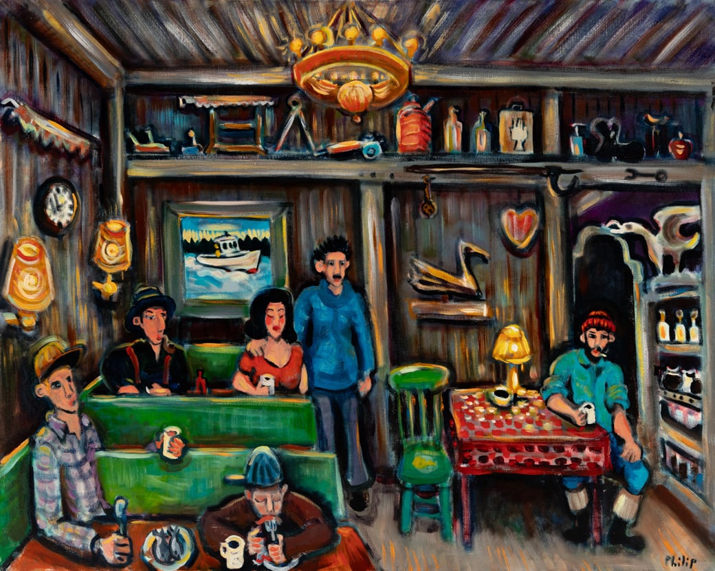 Philip Barter (Am. 1939-2024), Interior Rusty Anchor, Steuben, Maine, 1989, Oil on canvas, unframed: Philip Barter (Am. 1939-2024) Interior Rusty Anchor, Steuben, Maine, 1989 Oil on canvas, unframed Signed l.r., titled and dated on stretcher verso 23 7/8" x 30" actual Pro