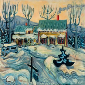 Philip Barter (Am. 1939-2024), "Yellow Farmhouse" Kingfield, Maine, 1988, Oil on canvas, framed