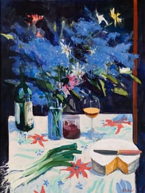Alfred Chadbourn (Am. 1921-1998), Still Life with Wine, Oil on canvas, framed