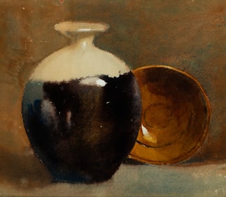 Attributed to Emil Carlsen (Am. 1853-1932), Still Life with Pottery, Watercolor on paper, framed