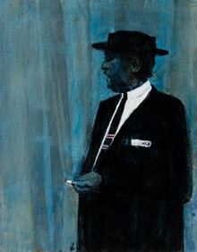 John Laurent (Am. 1921-2005), "The 'Pres', Lester Young" 1989, Acrylic on board, framed under glass