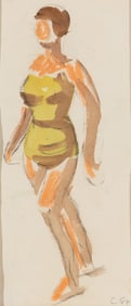 Carl Sprinchorn (Am. 1887-1971), Bather, Pastel and watercolor on paper, framed under glass