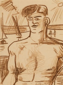 Carl Sprinchorn (Am. 1887-1971), Portrait, Crayon on paper, framed under glass