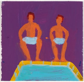 Katherine Bradford (Am. b. 1942), Ready to Jump, 2023, Acrylic on paper, framed under glass