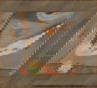 Lee Gatch (Am. 1902-1968), "The Sycamore", Oil on canvas, framed in artist's canvas collage frame