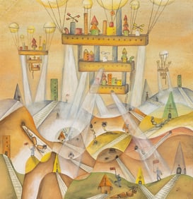 Xul Solar (Argentine 1887-1963), Villa, 1944, Watercolor on paperboard, framed under glass