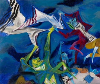 William Gropper (Am. 1897-1977), "Victory Flags", Oil on canvas, framed