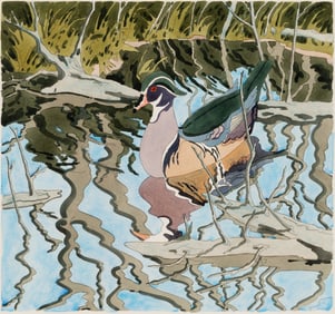 Neil Welliver (Am. 1929-2005), Wood Duck, 1984, Hand colored etching, framed under glass