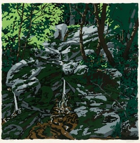 Neil Welliver (Am. 1929-2005), Raymond's Stream, 1973, Color screenprint on paper, framed under