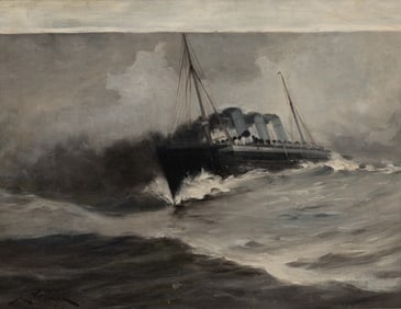 Jesse Leach France (Am. 1862-1926), Ship on Stormy Sea, 1894, Oil on canvas, framed