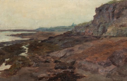 Jesse Leach France (Am. 1862-1926), Rocky Coast at Low Tide, Oil on canvas laid to board, framed