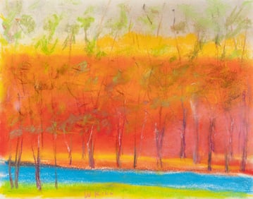 Wolf Kahn (Am. 1927-2020), Yellow over Orange, Maine, Pastel on paper, framed under glass