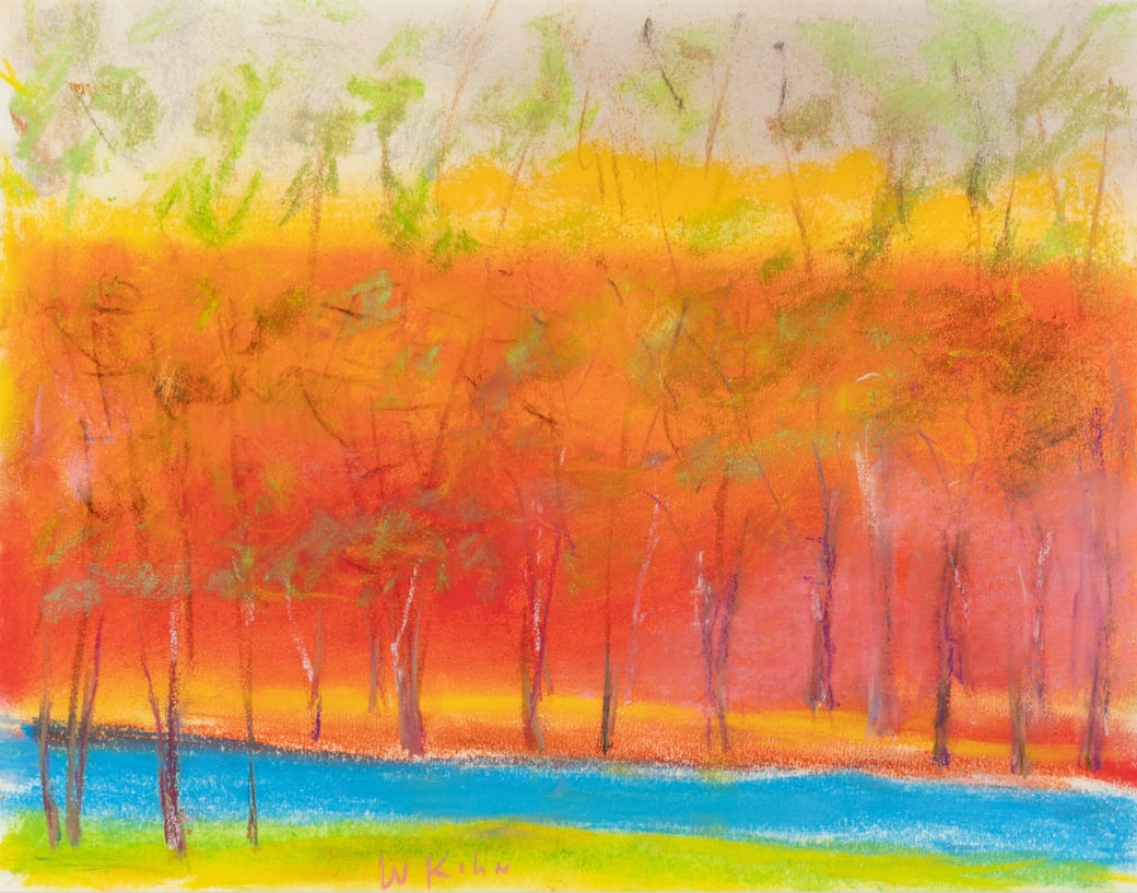 Wolf Kahn (Am. 1927-2020), Yellow over Orange, Maine, Pastel on paper, framed under glass: Wolf Kahn (Am. 1927-2020) Yellow over Orange, Maine Pastel on paper, framed under glass Signed l.c. 10 13/16" x 13 3/4" actual, 16 7/8" x 19 7/8" framed Provenance: