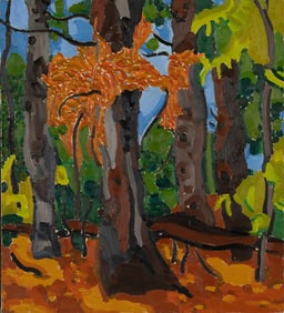 Lynne Drexler (Am. 1928-1999), "Fall Forrest" 1984, Oil on canvas, framed