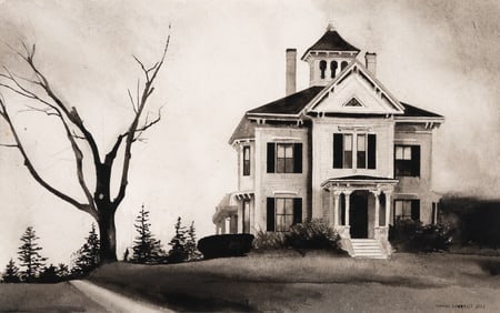 Thomas Connolly (Am. 20th Century), "Milbridge" 2001, Gouache on paper, framed under glass