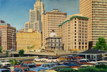 Joel Babb (Am. 20th/21st Century), Providence Street Scene, 1981, (Customhouse in Providence, Rhode