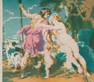 John Clem Clarke (Am. 1937-2021), "Rubens - Venus and Adonis" 1967, Spray paint on canvas, unframed