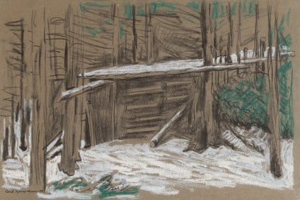 Carl Sprinchorn (Am. 1887-1971), Woodpile, 1939, Charcoal and pastel on paper, unframed