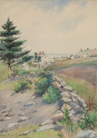 Maud Briggs Knowlton (Am. 1870-1956), Rock Wall, Monhegan, 1912, Watercolor on paper, framed under