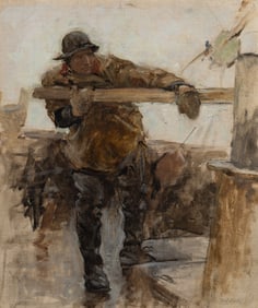 Gari Melchers (Am. 1860-1932), Windlass, Netherlands, 1895, Oil on canvas, framed