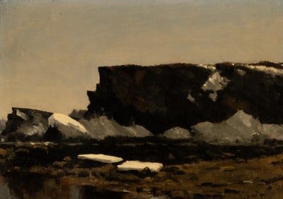 Late 19th/Early 20th Century Brushian School , Dark Cliff, Oil on canvas, framed