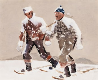 James Fitzgerald (Am. 1899-1971), Vermont Woodsmen 1944-45, Watercolor and gouache on paper, framed