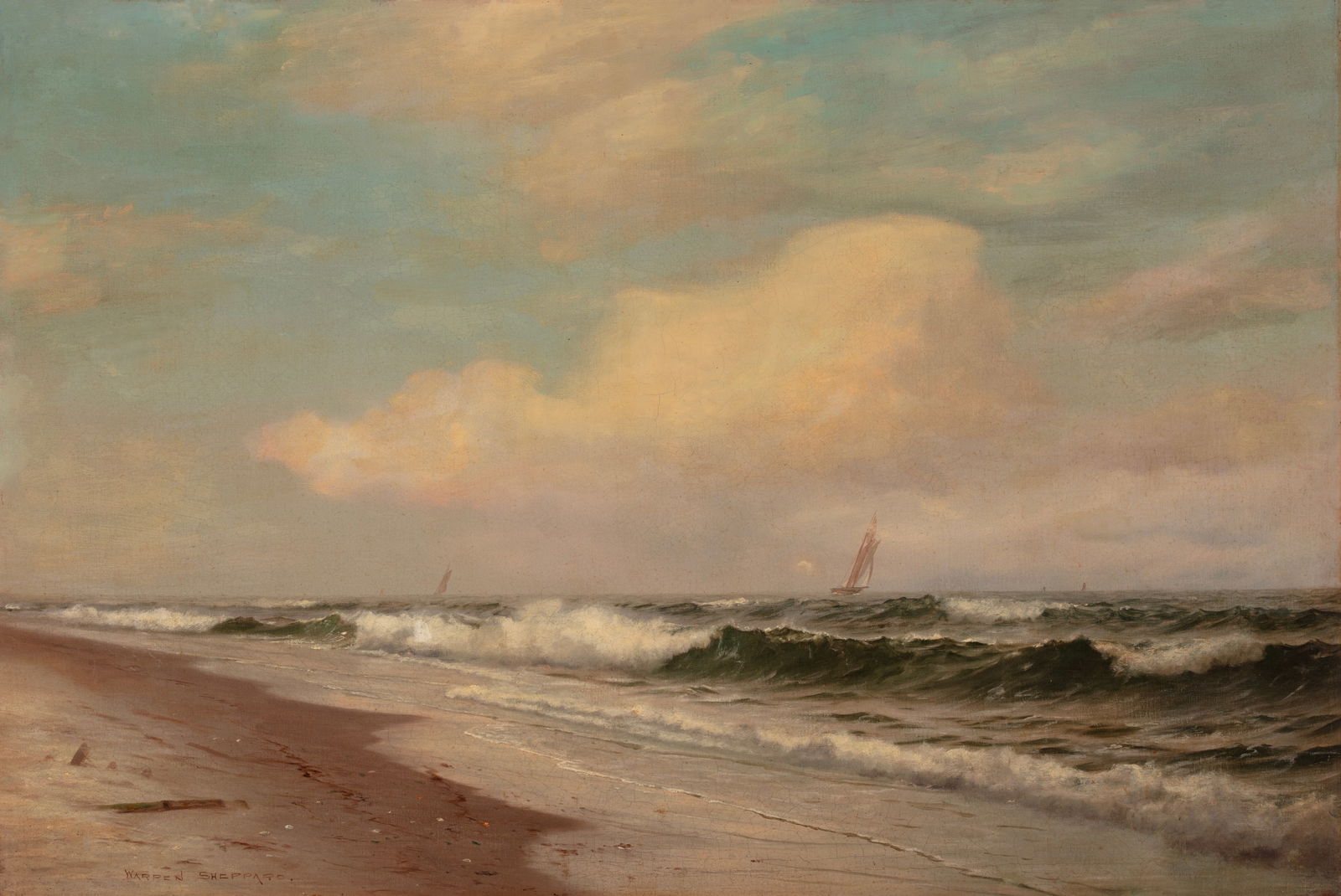 Warren Sheppard (Am. 1858-1937), Moonlit Seascape, Oil on canvas, framed (1 of 5)