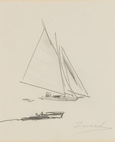 William Zorach (Am. 1887-1966), Sailboat, Pencil on paper, framed under glass