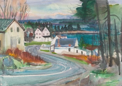 William Zorach (Am. 1887-1966), "View of Five Islands" 1961, Watercolor on paper, framed under glass
