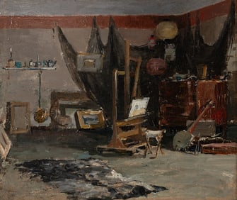 Charles Herbert Woodbury (Am. 1864-1940), Studio Interior, 1887, Oil on canvas, framed in Guido