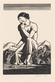 Rockwell Kent (Am. 1882-1971), "The Reader" 1933, Wood engraving on paper