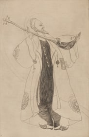 Abdur Rahman Chughtai (Pakistani 1897-1975), "Old Musician", Etching on paper, framed under glass