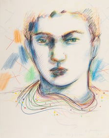 Larry Stanton (Am. 1947-1984), "Drawing Tony Leoni" 1976, Colored pencil on paper, framed under