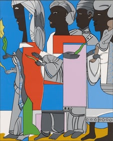 Romare Bearden (Am. 1911-1988), Procession, Lithograph, framed under glass
