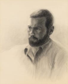Dozier Bell (Am. b. 1957), Portrait of a Man, 1982, Charcoal on paper, framed under glass