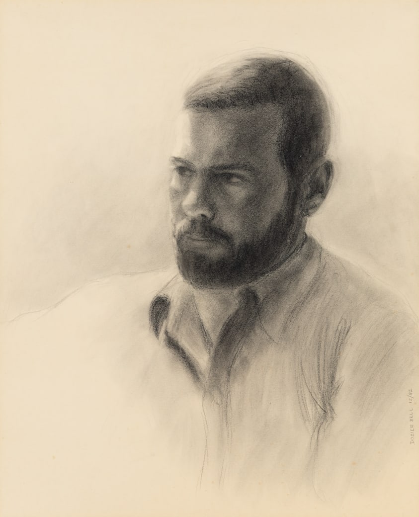 Dozier Bell (Am. b. 1957), Portrait of a Man, 1982, Charcoal on paper, framed under glass: Dozier Bell (Am. b. 1957) Portrait of a Man, 1982 Charcoal on paper, framed under glass Signed and dated l.r. 23" x 18" actual, 28 1/4" x 24 3/4" framed Provenance: