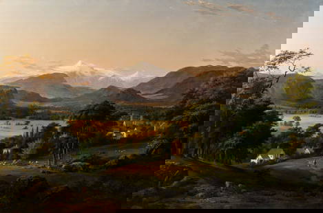 Attributed to Benjamin Champney (Am. 1817-1907), Fields below the White Mountains, North Conway, Oil: Attributed to Benjamin Champney (Am. 1817-1907) Fields below the White Mountains, North Conway Oil on canvas, framed Unsigned 36" x 53 11/16" actual, 40 3/4" x 57 5/8" framed