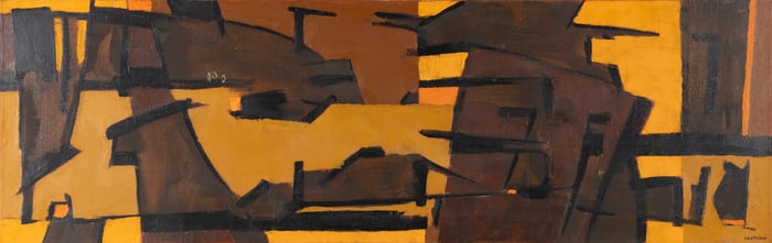 Murray Hantman (Am. 1904-1999), Abstraction in Orange and Brown, Oil on canvas, framed