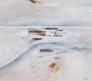 Reuben Tam (Am. 1916-1991), "White Sea, Monhegan #5" 1977, Acrylic on paper, framed under glass