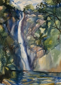 Carl Sprinchorn (Am. 1887-1971), "Waterfall II - Santo Domingo, 1926" , Watercolor on paper, framed